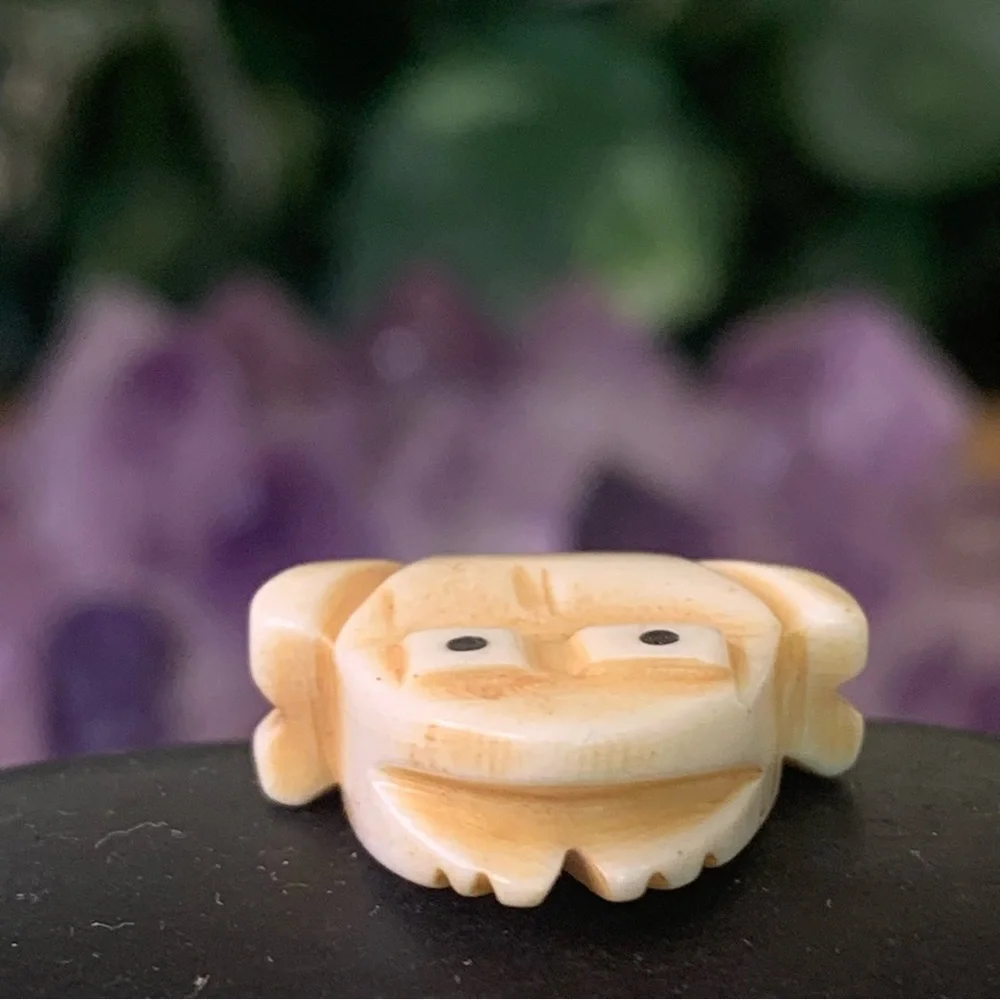 Hand Carved Frog Bone Bead Native American Style Miniature Fetish Animal .8